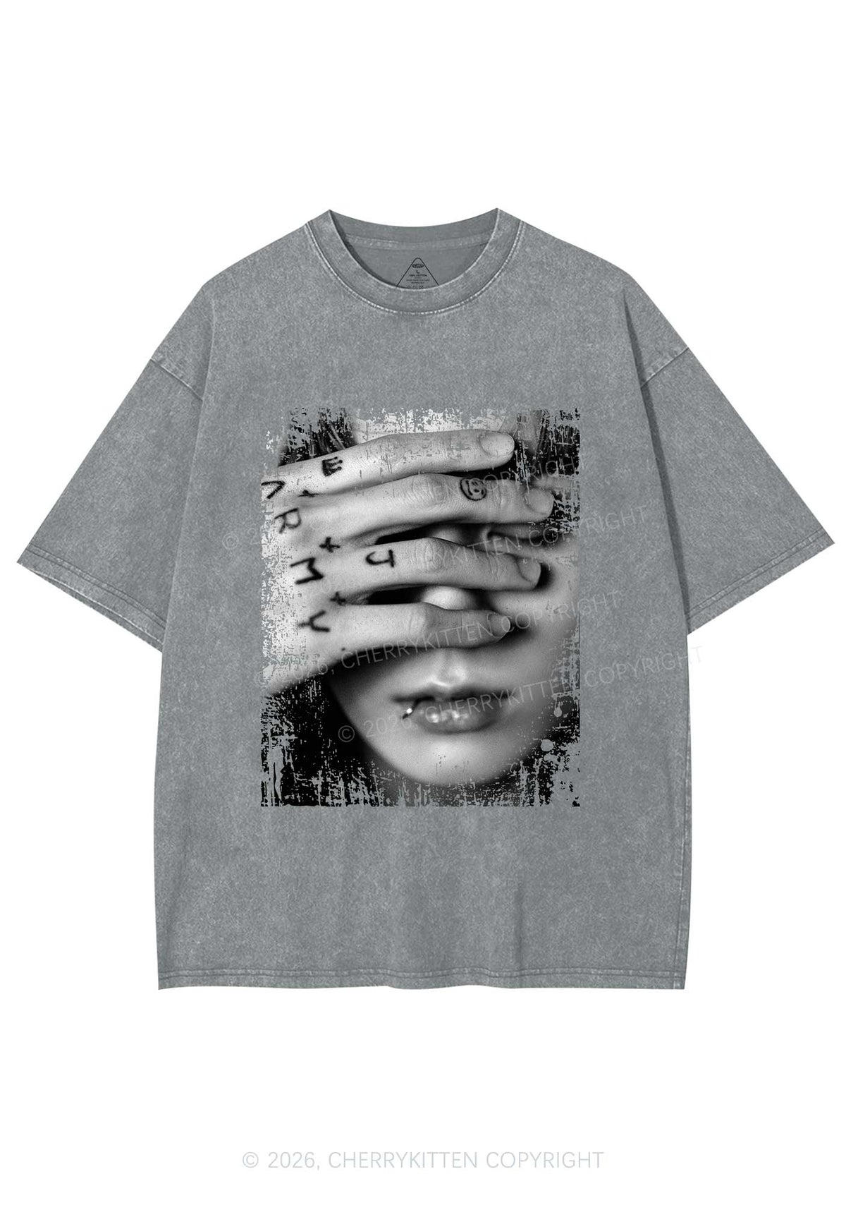 Tattoo Hand Portrait Kpop Y2K Shirts Washed Tee Cherrykitten