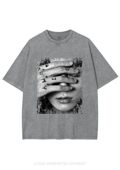 Tattoo Hand Portrait Kpop Y2K Shirts Washed Tee Cherrykitten