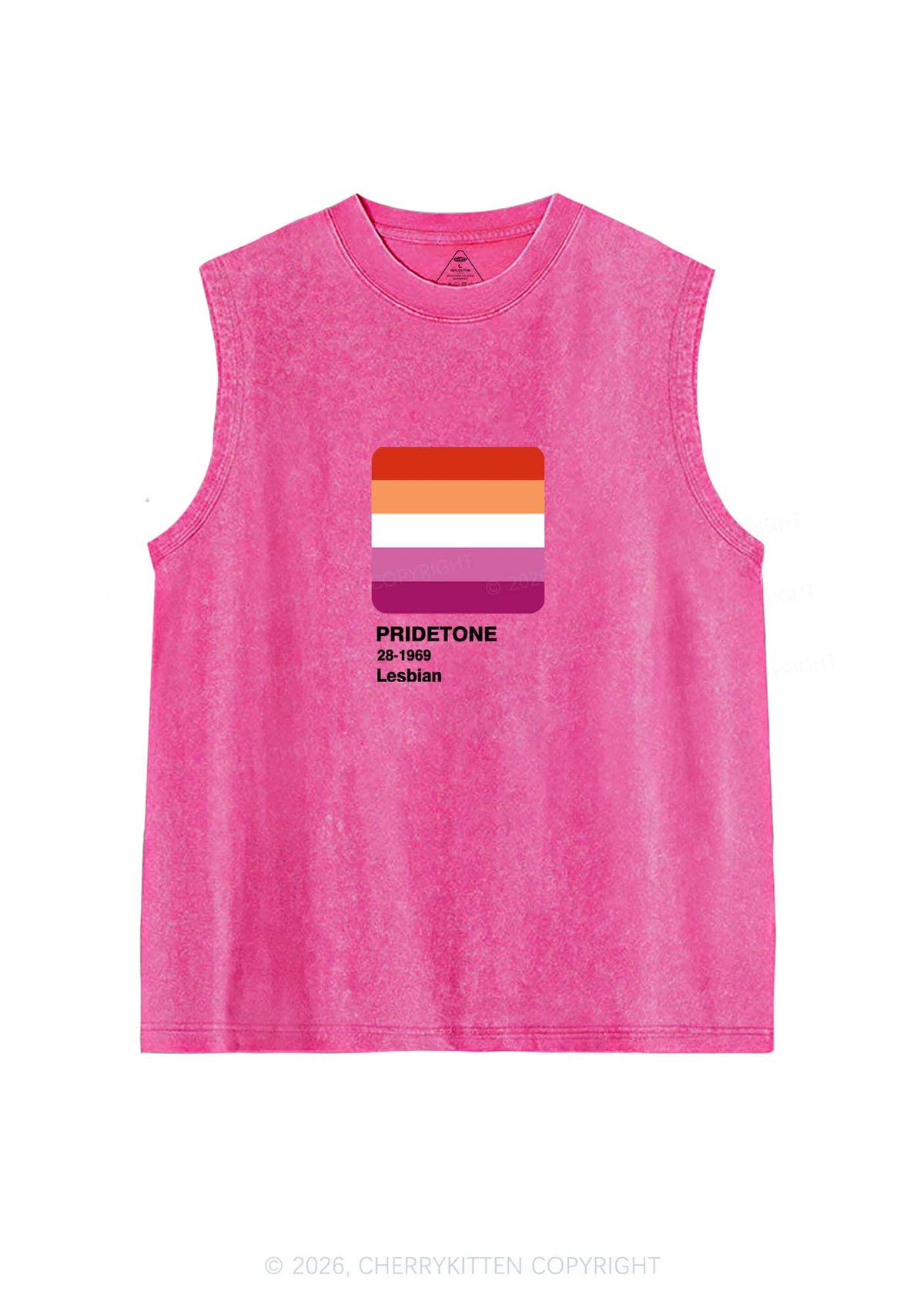 Pridetone Lesbian Pride Y2K Washed Muscle Tank Cherrykitten