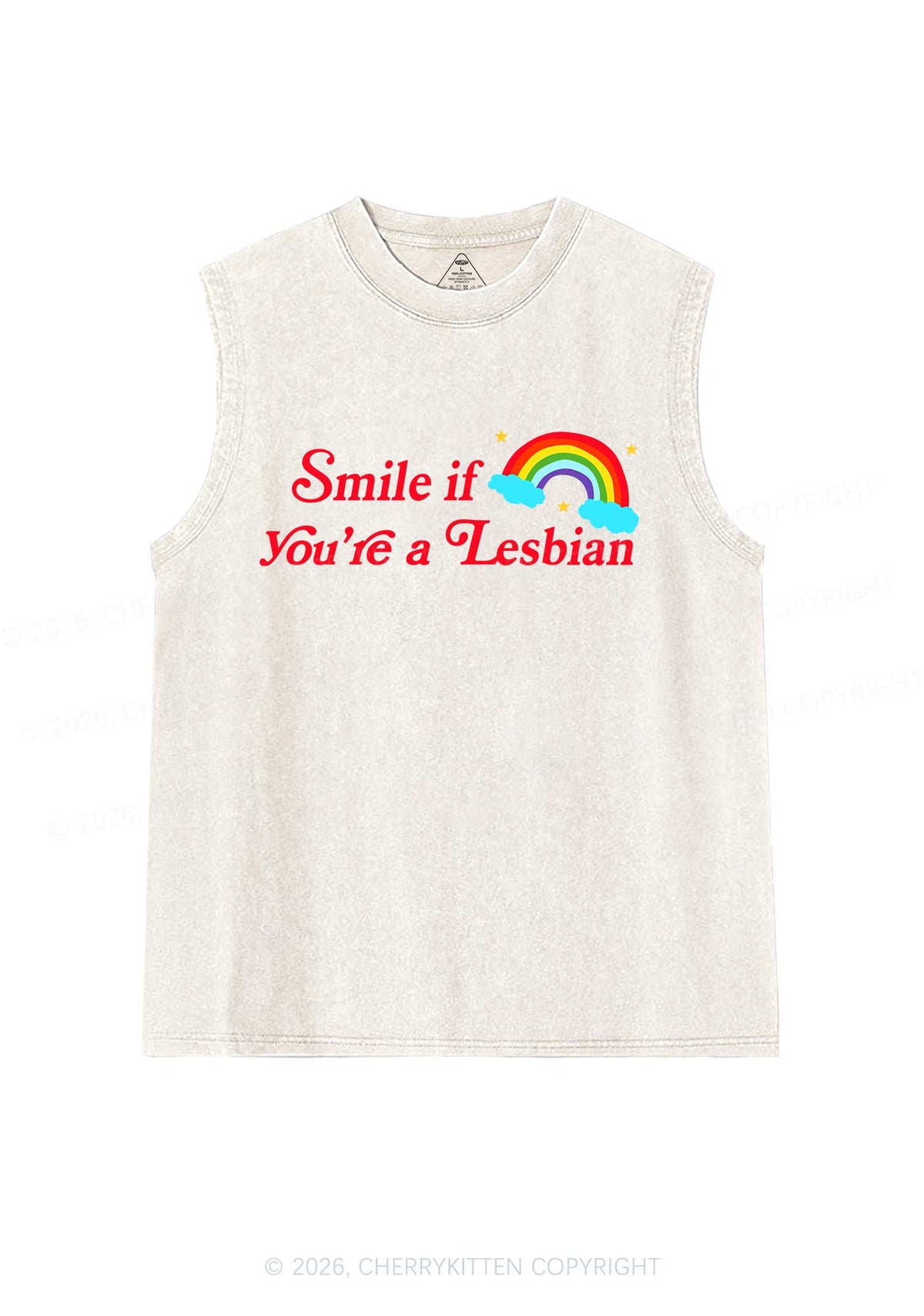 Smile If You Are Lesbian Pride Y2K Washed Muscle Tank Cherrykitten