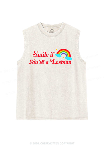 Smile If You Are Lesbian Pride Y2K Washed Muscle Tank Cherrykitten