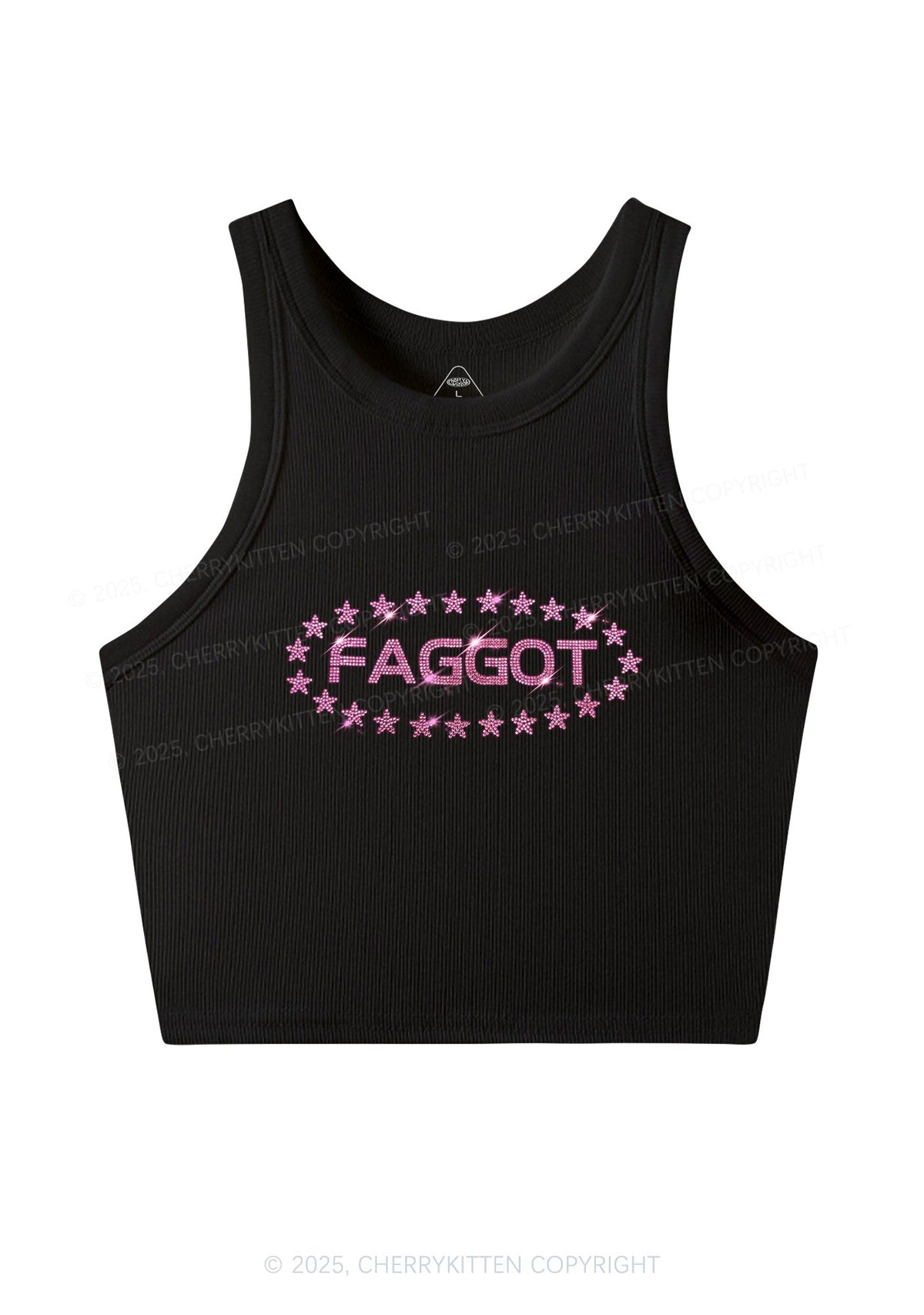 Rhinestone Pink Faggot Stars Pride Y2K Crop Tank Top Cherrykitten