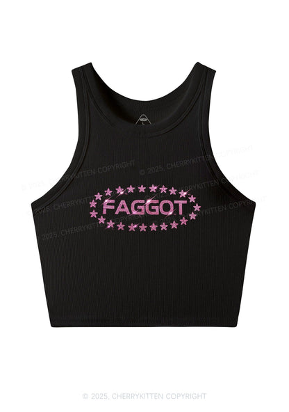 Rhinestone Pink Faggot Stars Pride Y2K Crop Tank Top Cherrykitten