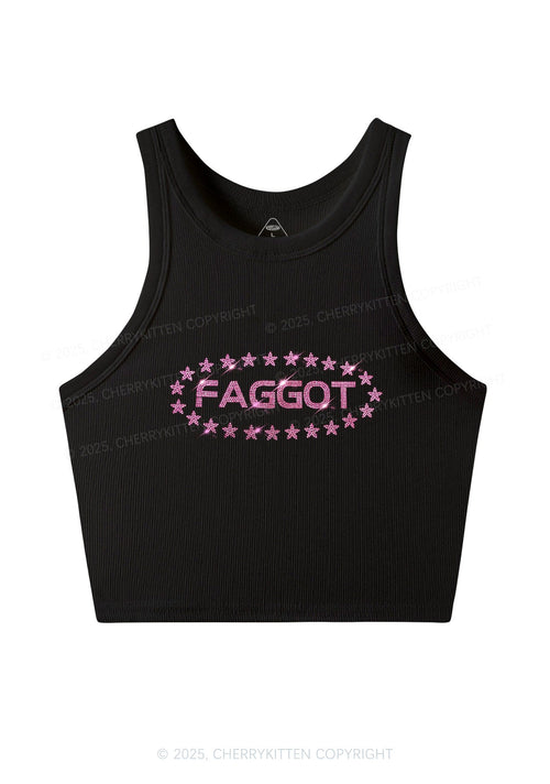 Rhinestone Pink Faggot Stars Pride Y2K Crop Tank Top Cherrykitten