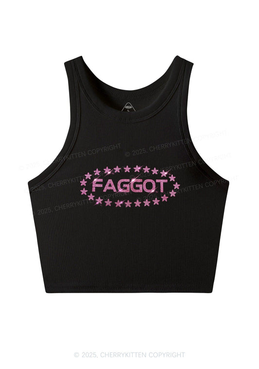 Rhinestone Pink Faggot Stars Pride Y2K Crop Tank Top Cherrykitten