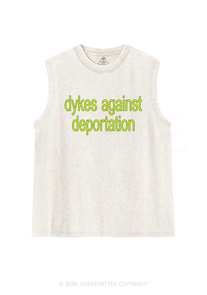 Dykes Against Deportation Pride Y2K Washed Muscle Tank Cherrykitten