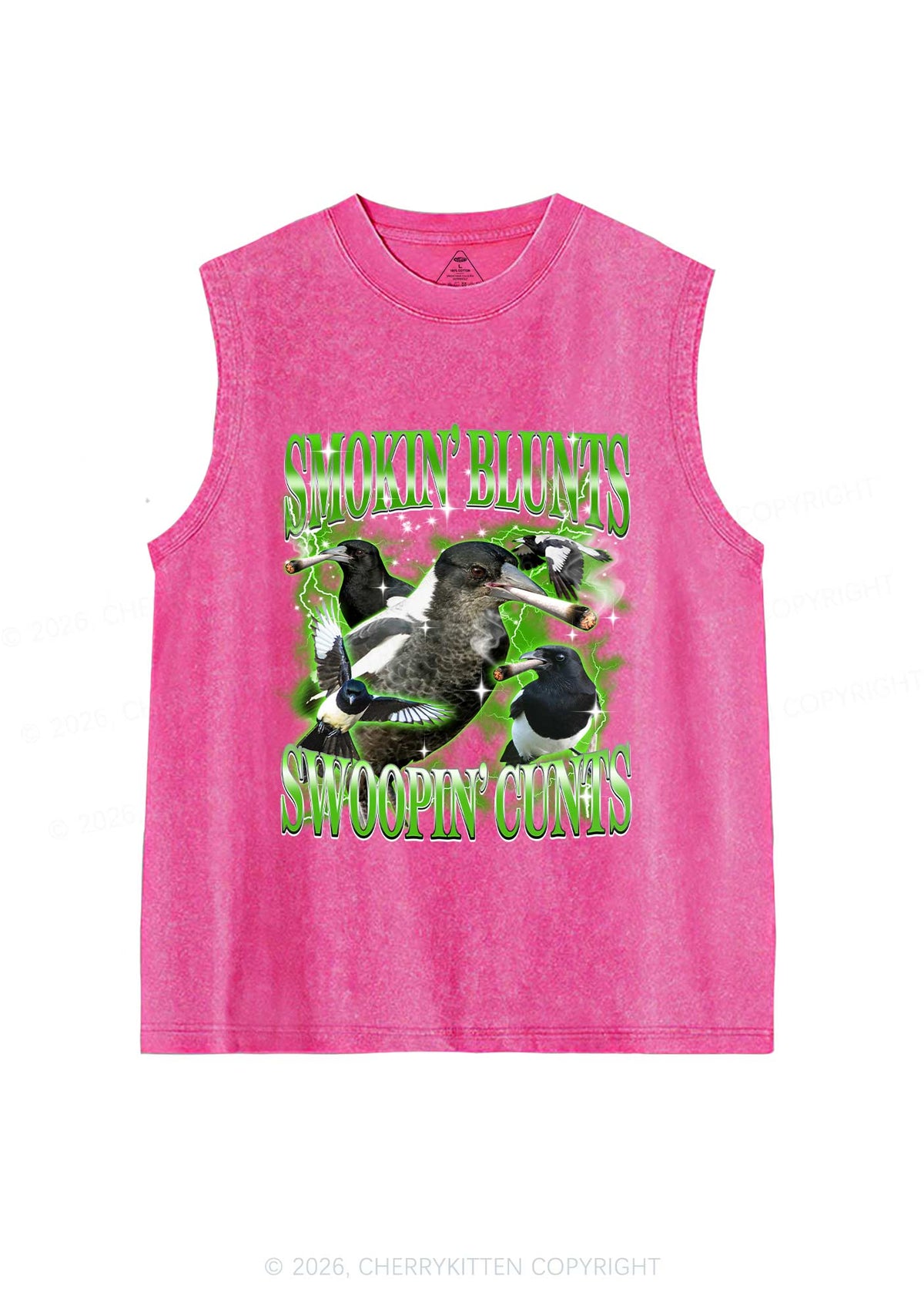 Smokin Blunts Swoopin Cxxts Y2K Washed Muscle Tank Cherrykitten