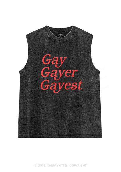 Gay Gayer Gayest Pride Y2K Washed Muscle Tank Cherrykitten