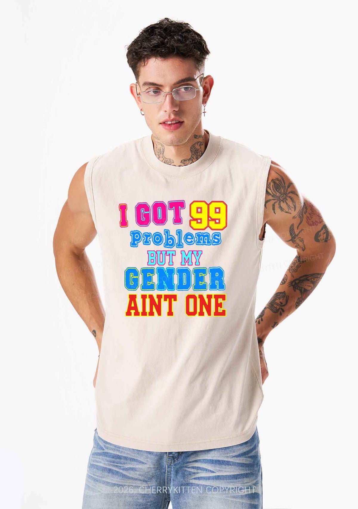 Gender Aint One Pride Y2K Washed Muscle Tank Cherrykitten