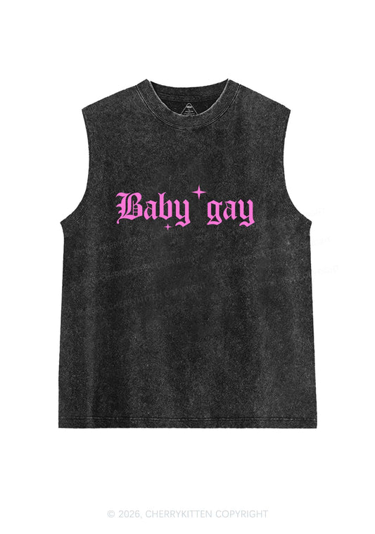 Baby Gay Pride Y2K Washed Muscle Tank Cherrykitten