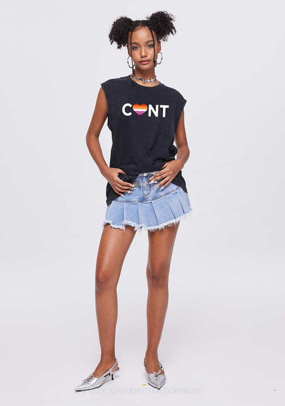 Lesbian Heart Cxxt Pride Y2K Washed Muscle Tank Cherrykitten