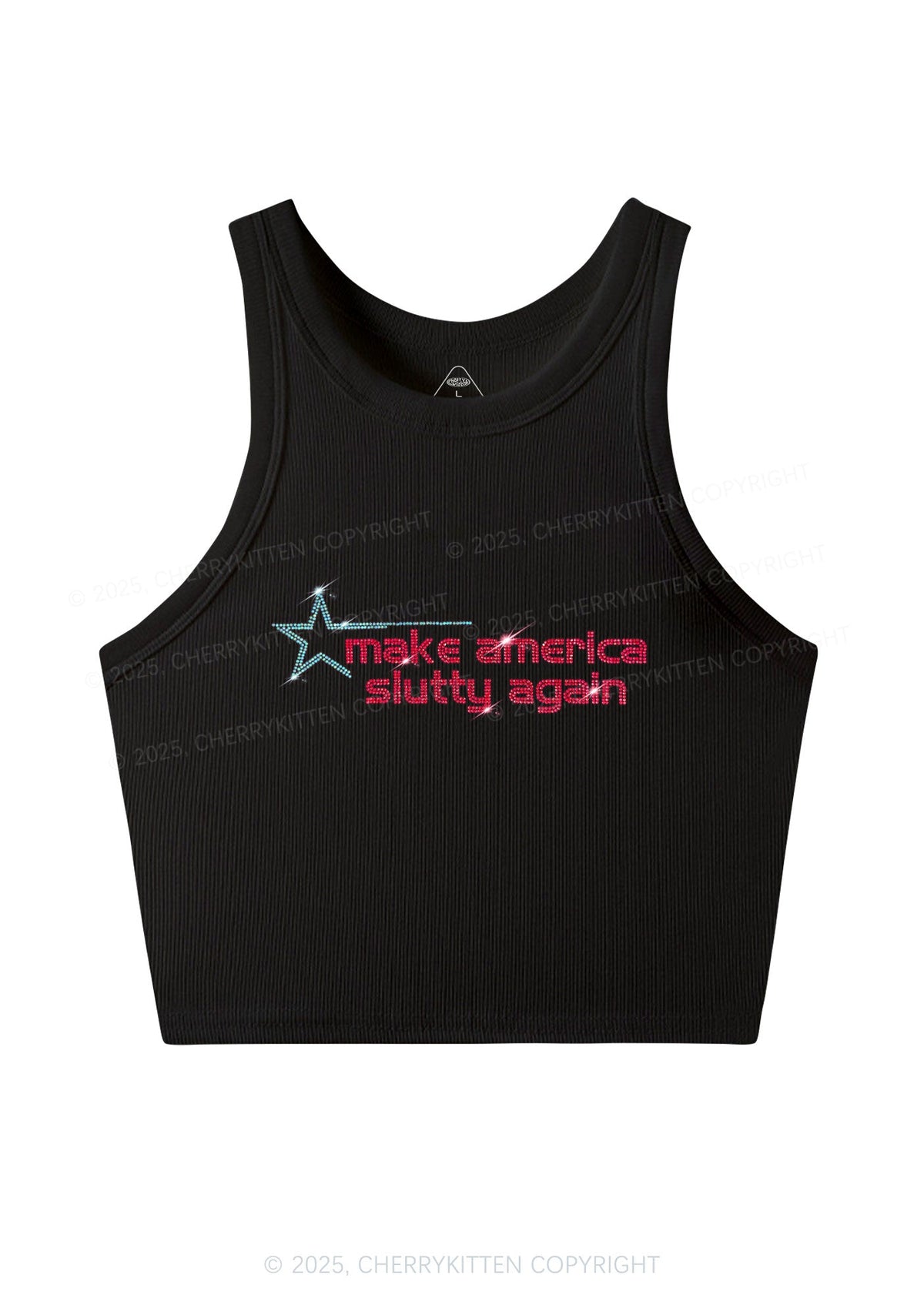 Rhinestone Make America Slxtty Again Y2K Crop Tank Top Cherrykitten