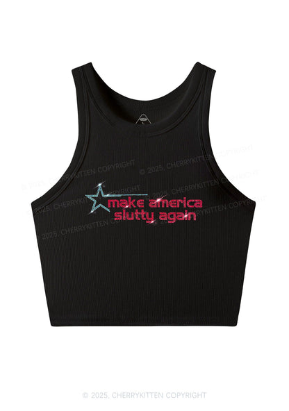 Rhinestone Make America Slxtty Again Y2K Crop Tank Top Cherrykitten