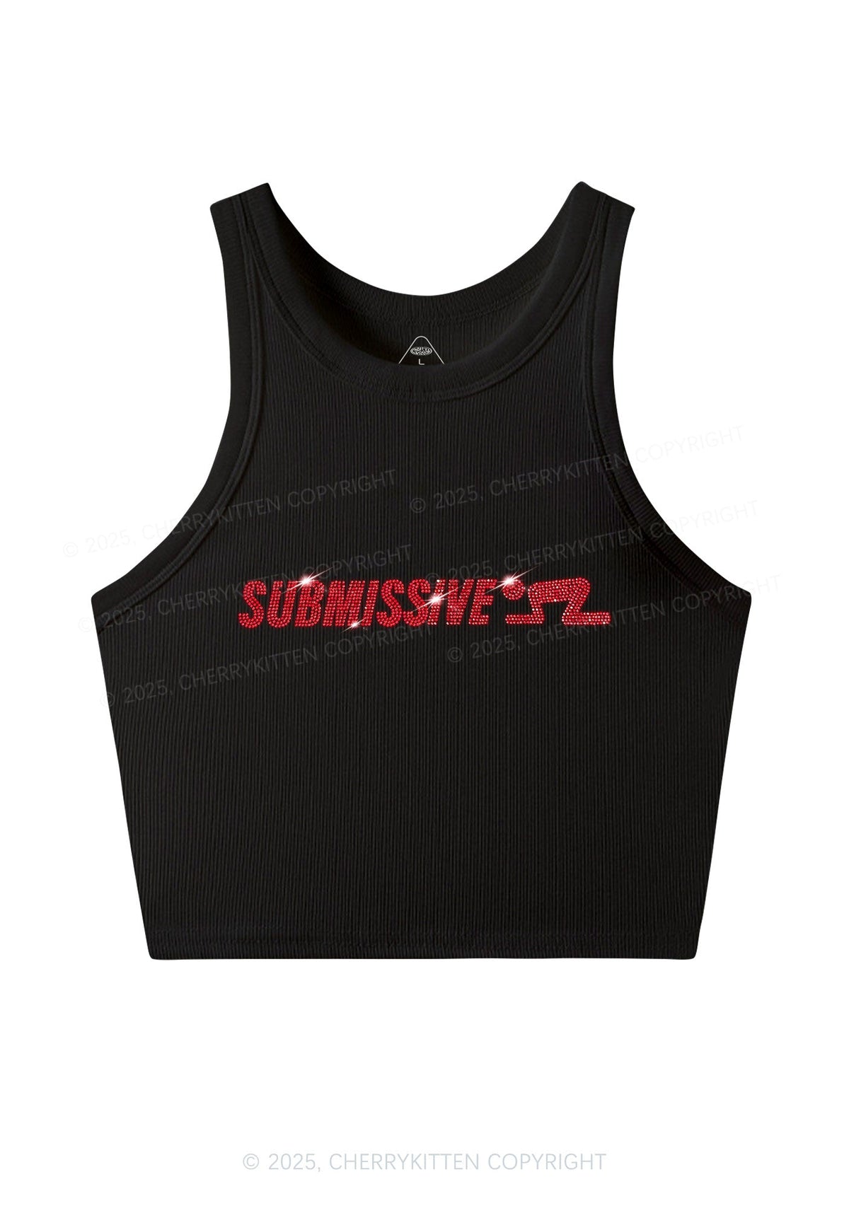 Rhinestone Submissive Man Y2K Crop Tank Top Cherrykitten