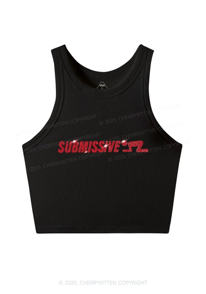 Rhinestone Submissive Man Y2K Crop Tank Top Cherrykitten
