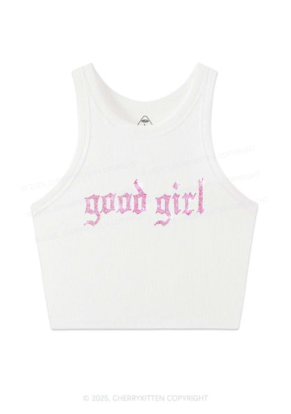 Rhinestone Good Girl Y2K Crop Tank Top Cherrykitten