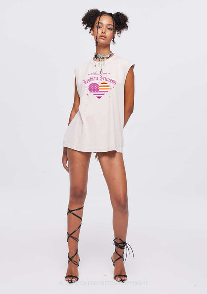 American Lesbian Princess Flag Pride Y2K Washed Muscle Tank Cherrykitten