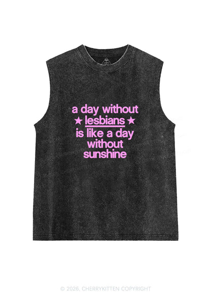 Lesbians Is Like Sunshine Pride Y2K Washed Muscle Tank Cherrykitten