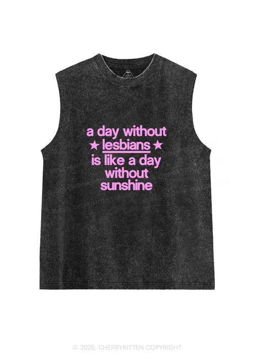 Lesbians Is Like Sunshine Pride Y2K Washed Muscle Tank Cherrykitten
