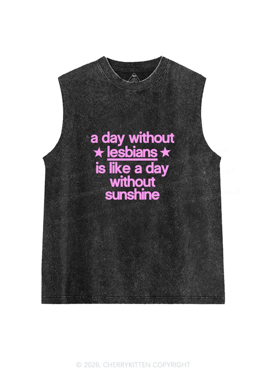 Lesbians Is Like Sunshine Pride Y2K Washed Muscle Tank Cherrykitten