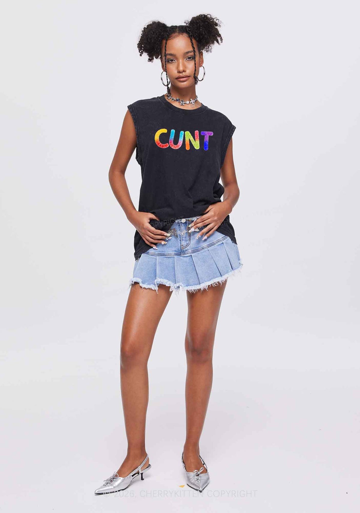 Rainbow Candy Cxxt Pride Y2K Washed Muscle Tank Cherrykitten