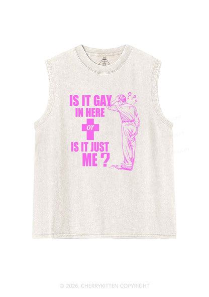 Is It Gay In Here Pride Y2K Washed Muscle Tank Cherrykitten