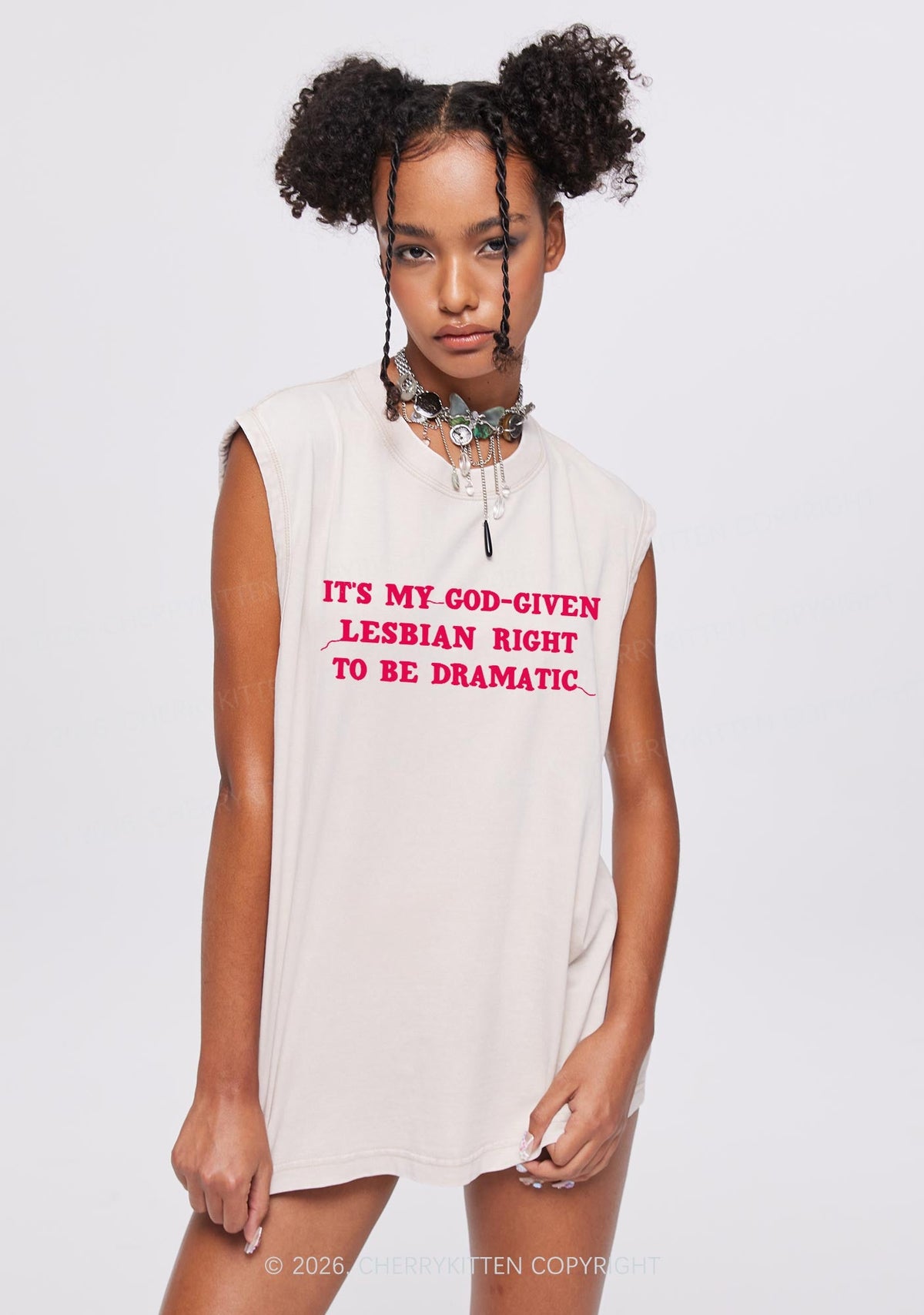 God Given Lesbian Right Pride Y2K Washed Muscle Tank Cherrykitten
