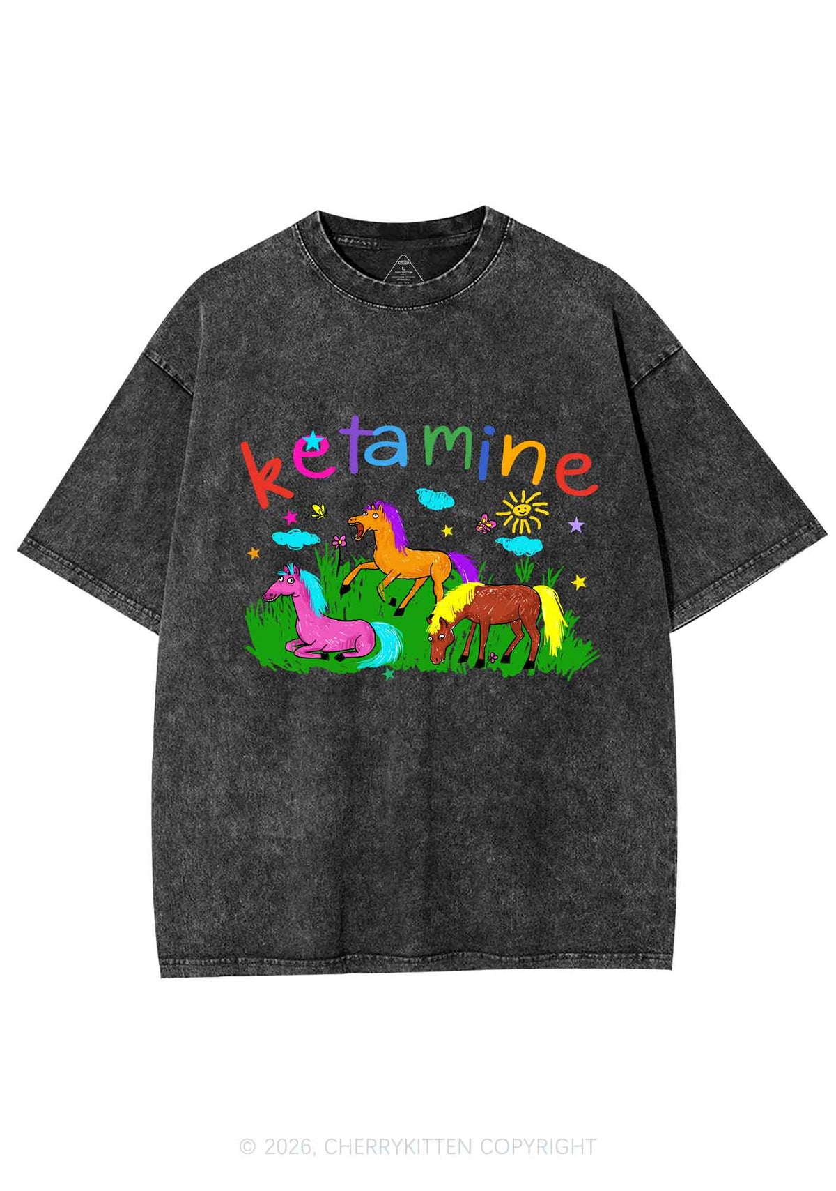 Rainbow K Pony Y2K Shirts Washed Tee Cherrykitten