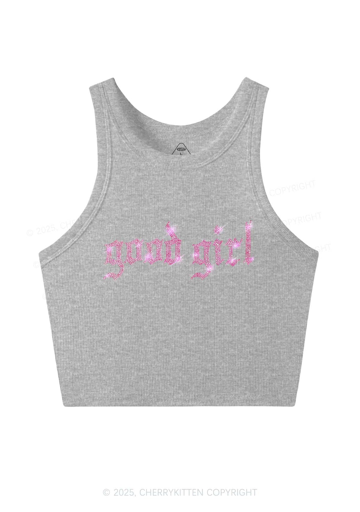 Rhinestone Good Girl Y2K Crop Tank Top Cherrykitten
