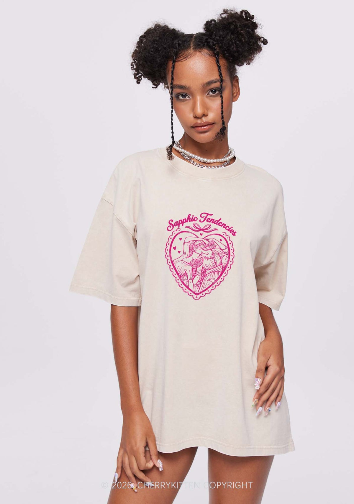 Sapphic Tendencies Art Pride Y2K Shirts Washed Tee Cherrykitten