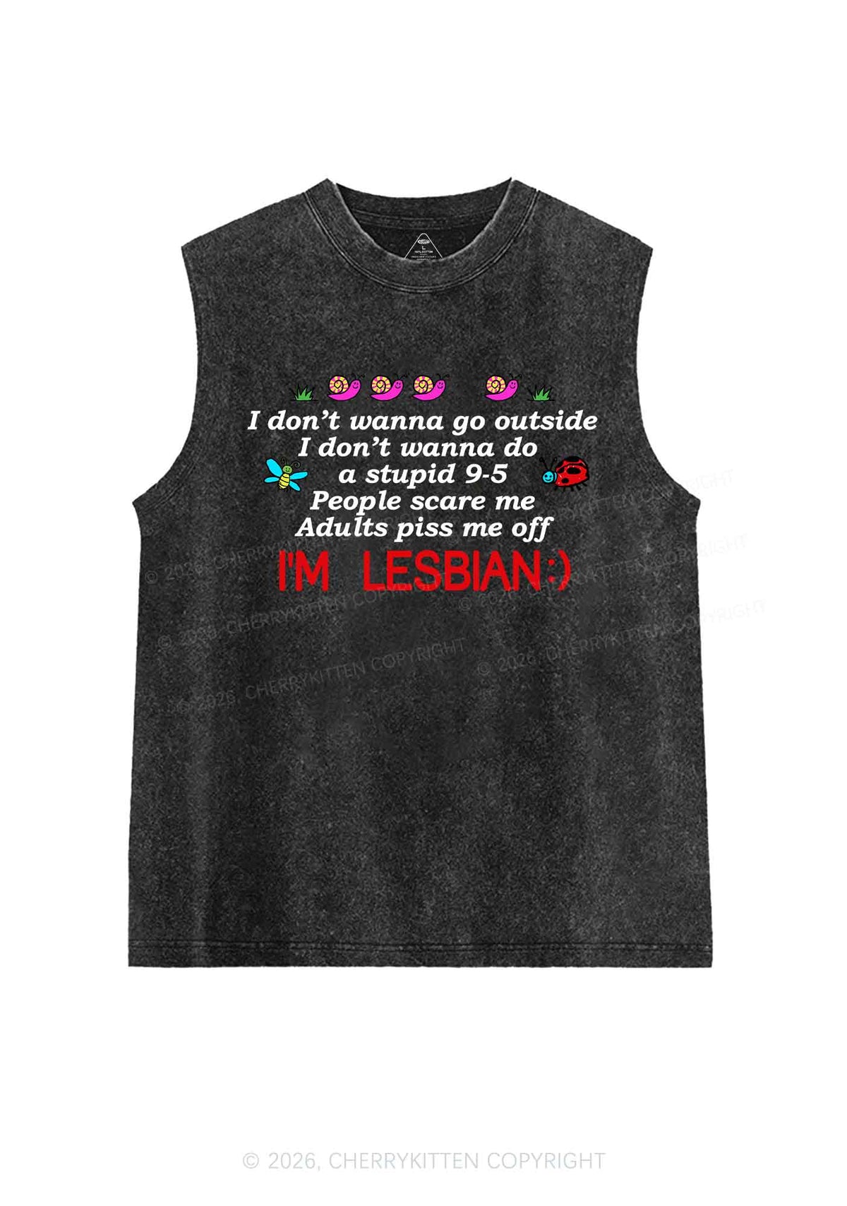 People Scare Me Im Lesbian Pride Y2K Washed Muscle Tank Cherrykitten