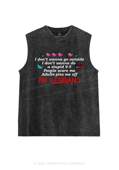 People Scare Me Im Lesbian Pride Y2K Washed Muscle Tank Cherrykitten