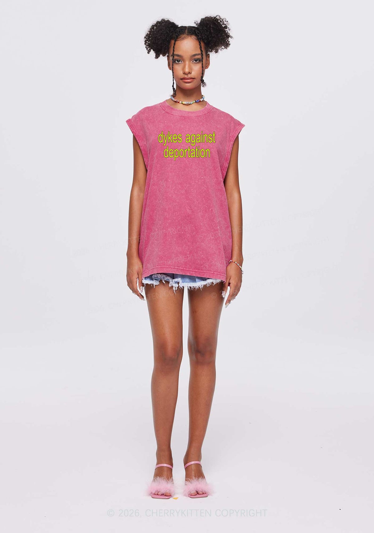 Dykes Against Deportation Pride Y2K Washed Muscle Tank Cherrykitten