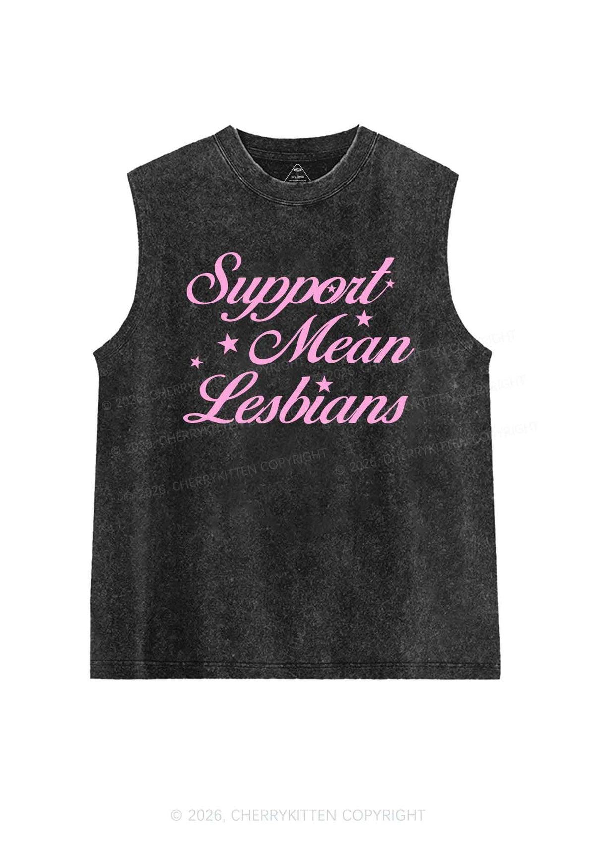 Support Mean Leabians Pride Y2K Washed Muscle Tank Cherrykitten