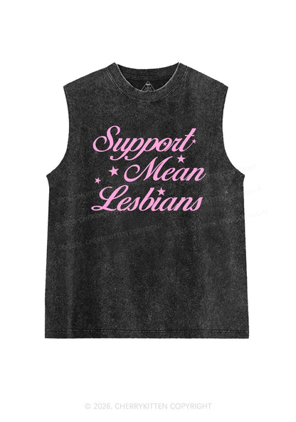 Support Mean Leabians Pride Y2K Washed Muscle Tank Cherrykitten