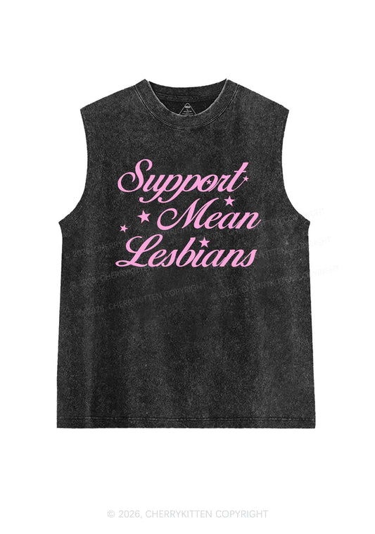 Support Mean Leabians Pride Y2K Washed Muscle Tank Cherrykitten