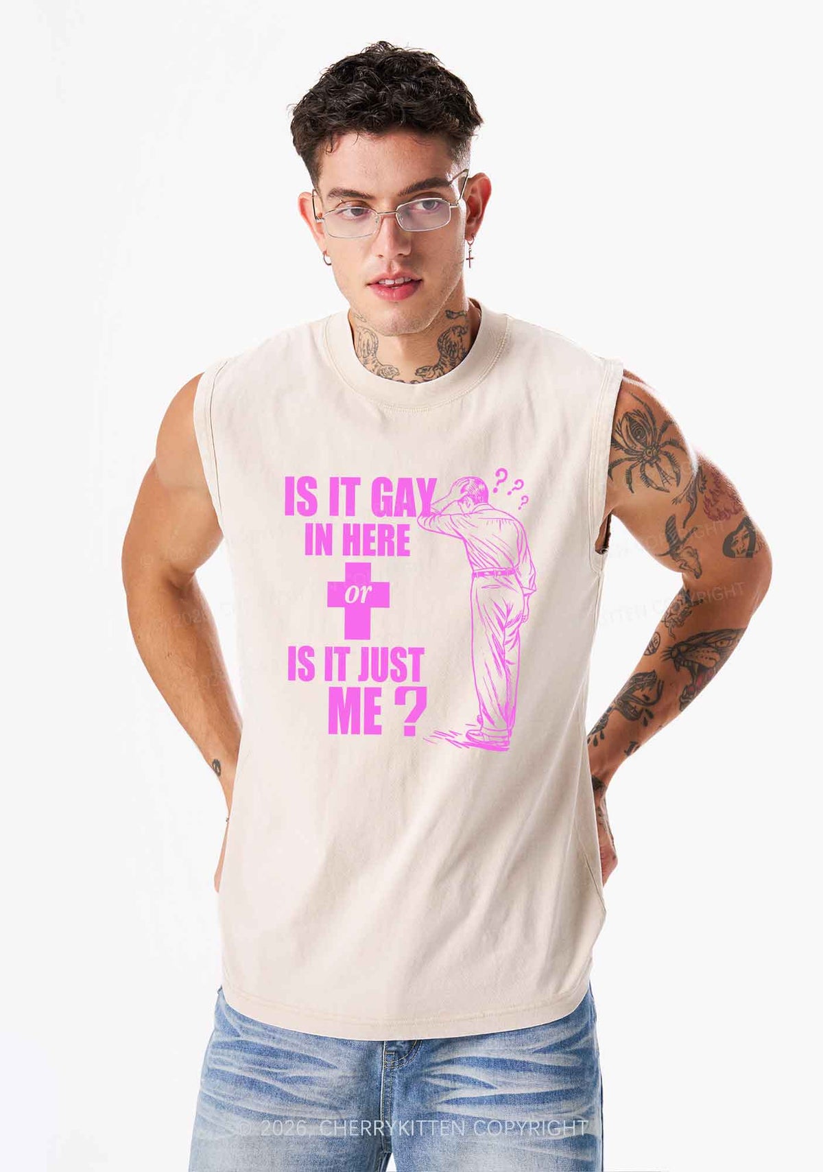 Is It Gay In Here Pride Y2K Washed Muscle Tank Cherrykitten