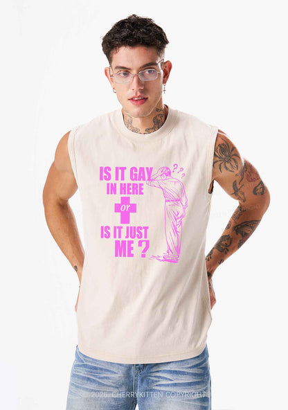 Is It Gay In Here Pride Y2K Washed Muscle Tank Cherrykitten