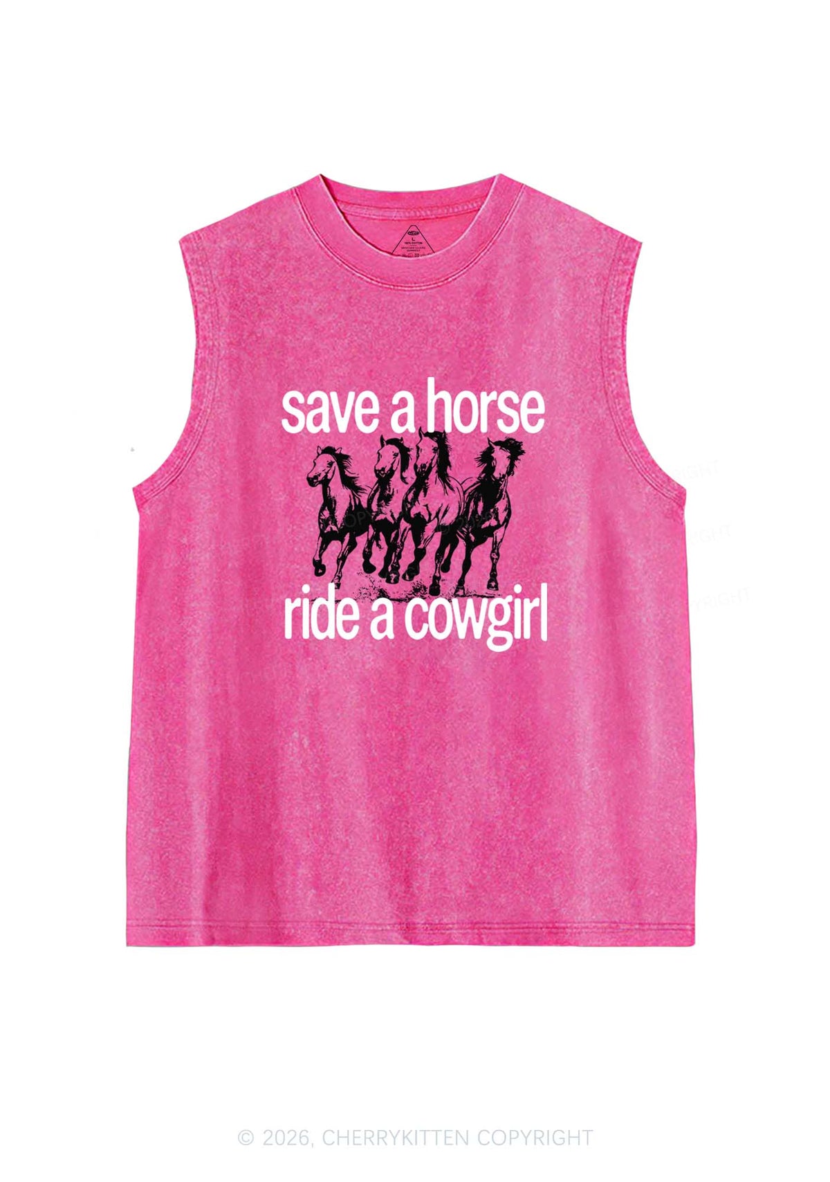 Four Horses Cowgirl Pride Y2K Washed Muscle Tank Cherrykitten
