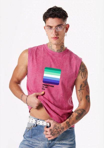Pridetone Gay Pride Y2K Washed Muscle Tank Cherrykitten