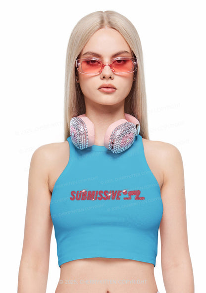Rhinestone Submissive Man Y2K Crop Tank Top Cherrykitten