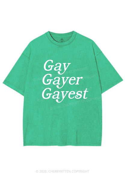 Gay Gayer Gayest Pride Y2K Shirts Washed Tee Cherrykitten