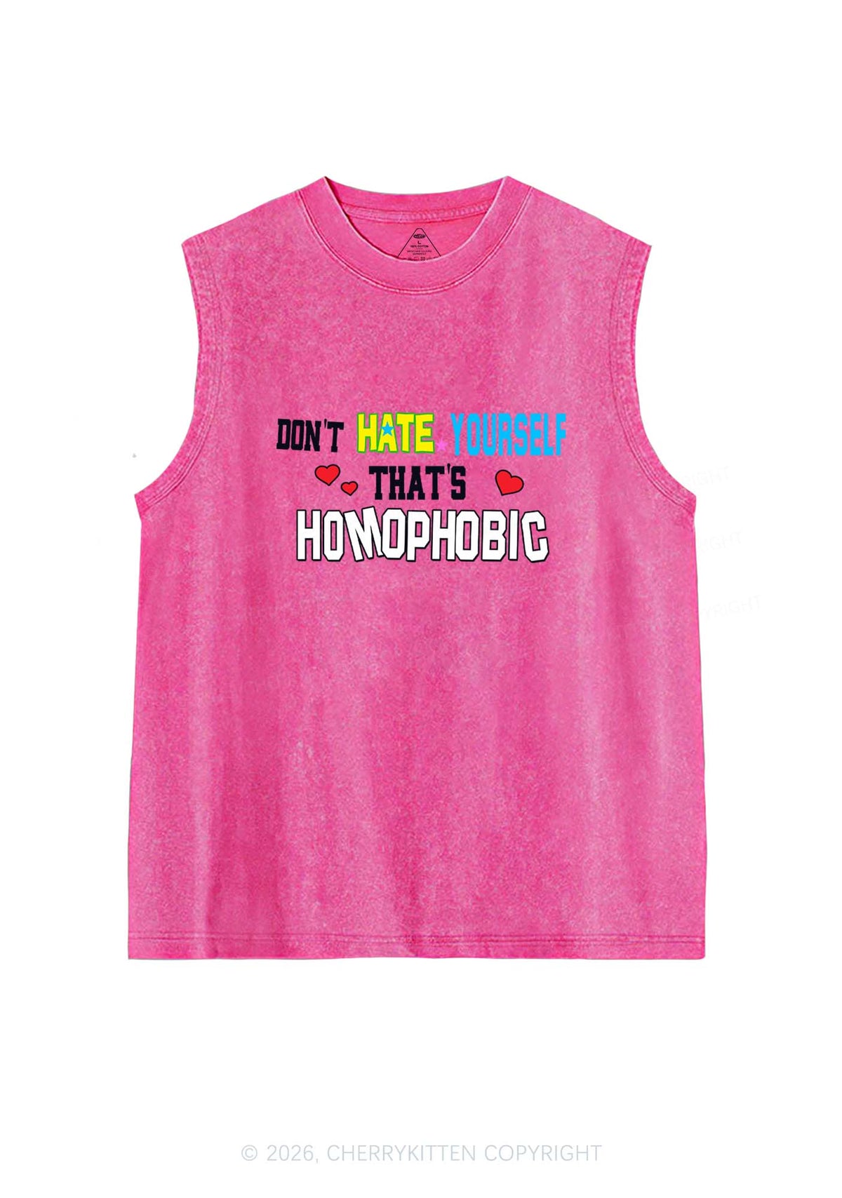 Hate Yourself Thats Homophobic Pride Y2K Washed Muscle Tank Cherrykitten