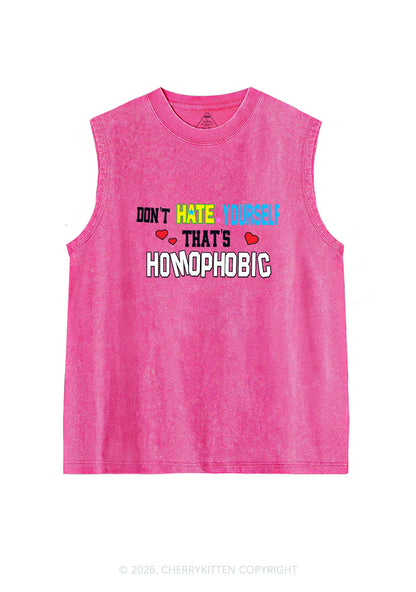 Hate Yourself Thats Homophobic Pride Y2K Washed Muscle Tank Cherrykitten