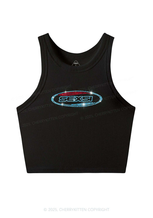 Rhinestone Sexsi Slogan Y2K Crop Tank Top Cherrykitten