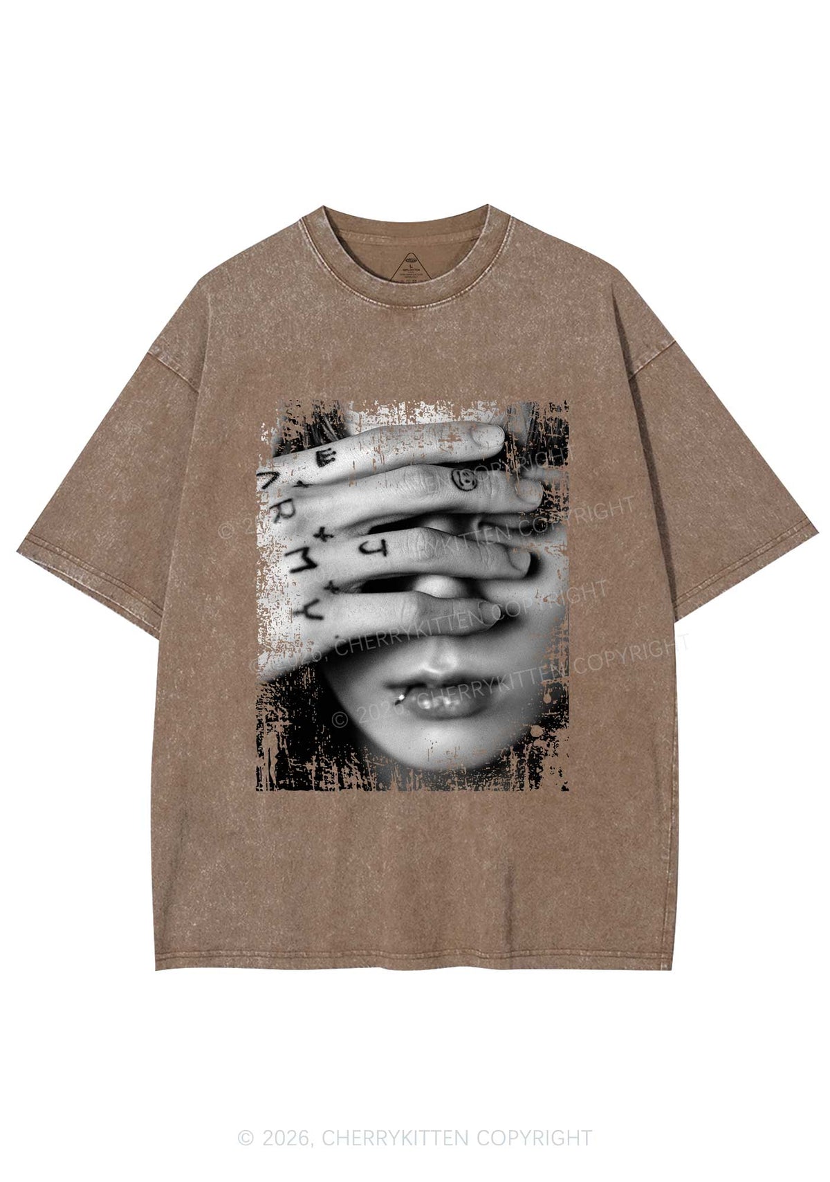 Tattoo Hand Portrait Kpop Y2K Shirts Washed Tee Cherrykitten