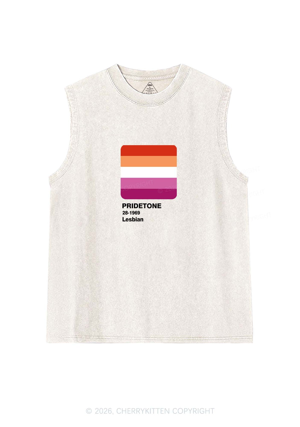 Pridetone Lesbian Pride Y2K Washed Muscle Tank Cherrykitten