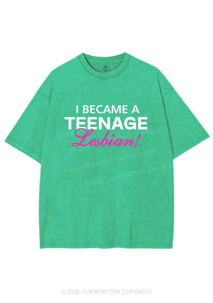 I Became A Teenage Lesbian Pride Y2K Shirts Washed Tee Cherrykitten