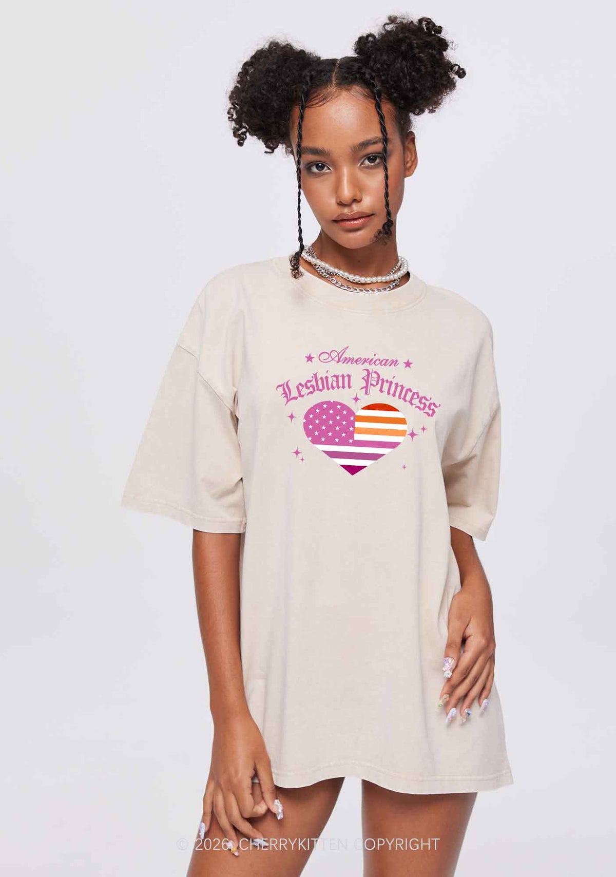 American Lesbian Princess Flag Pride Y2K Shirts Washed Tee Cherrykitten