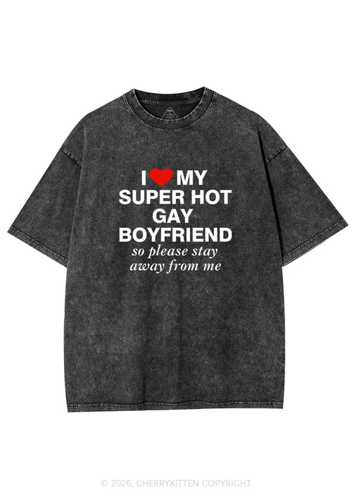 I Love My Super Hot Gay BF Pride Y2K Shirts Washed Tee Cherrykitten